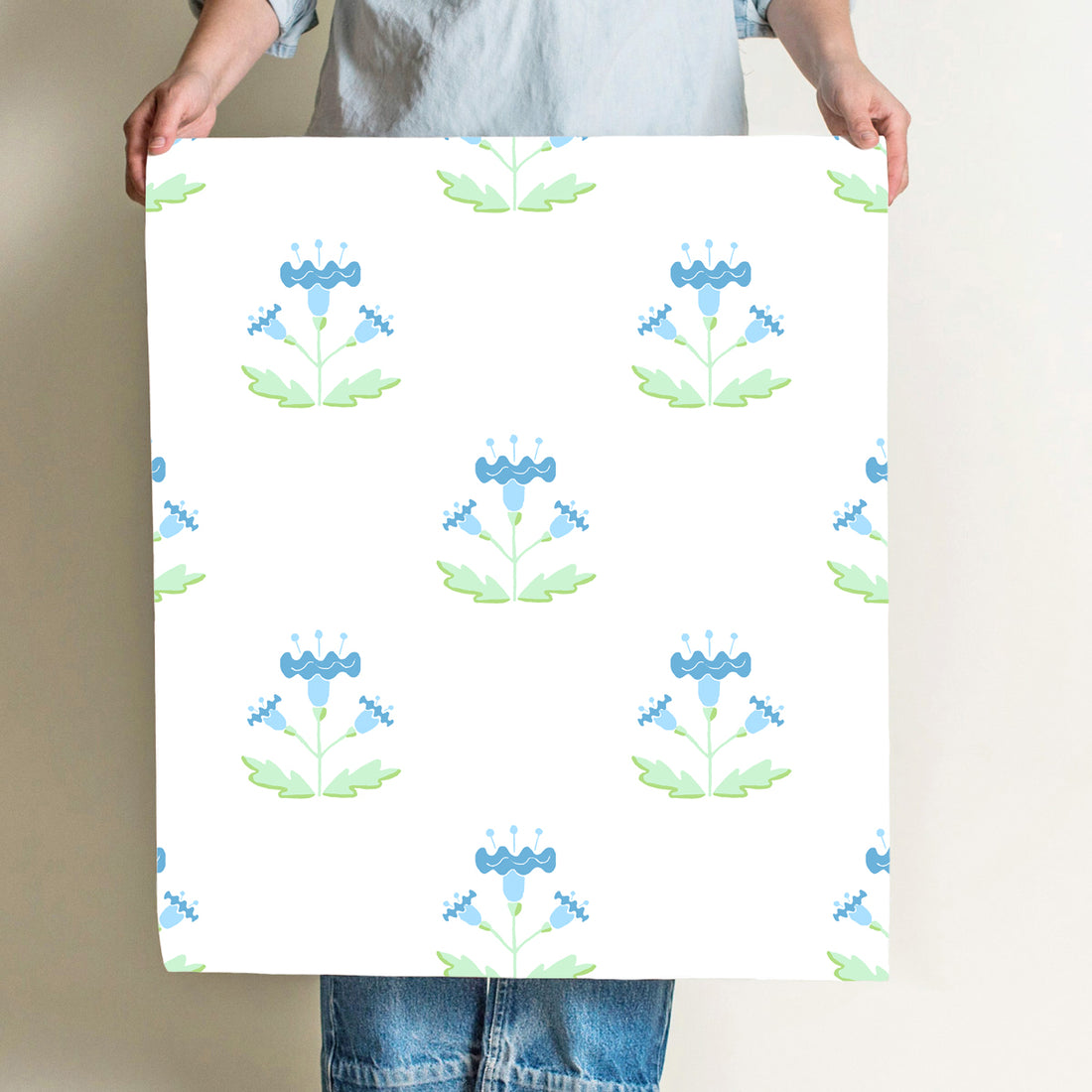 Block Print Style Blue Wallpaper by Sara Fitz