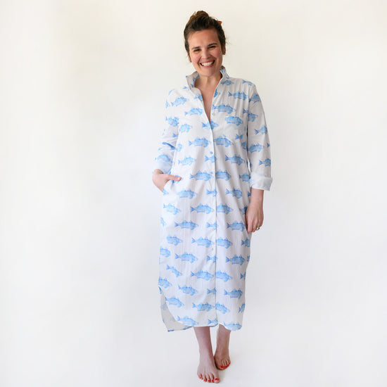 Classic Shirt Dress, Blue Fish