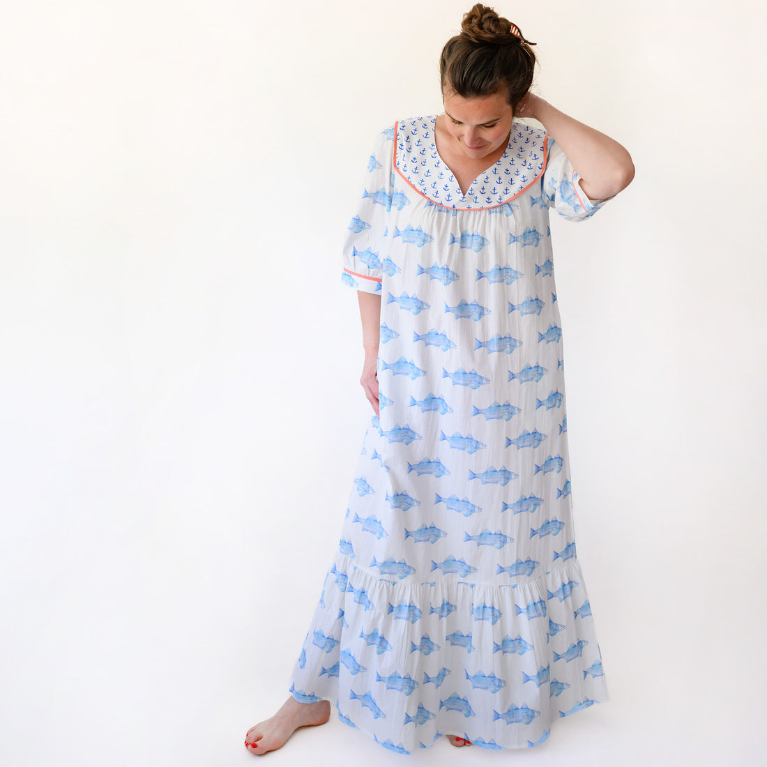 Maxi Dress, Blue Fish by Sara Fitz