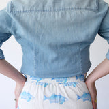 Button-Down Skirt, Blue Fish