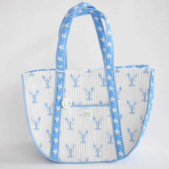 Expandable Tote, Blue Lobster by Sara Fitz