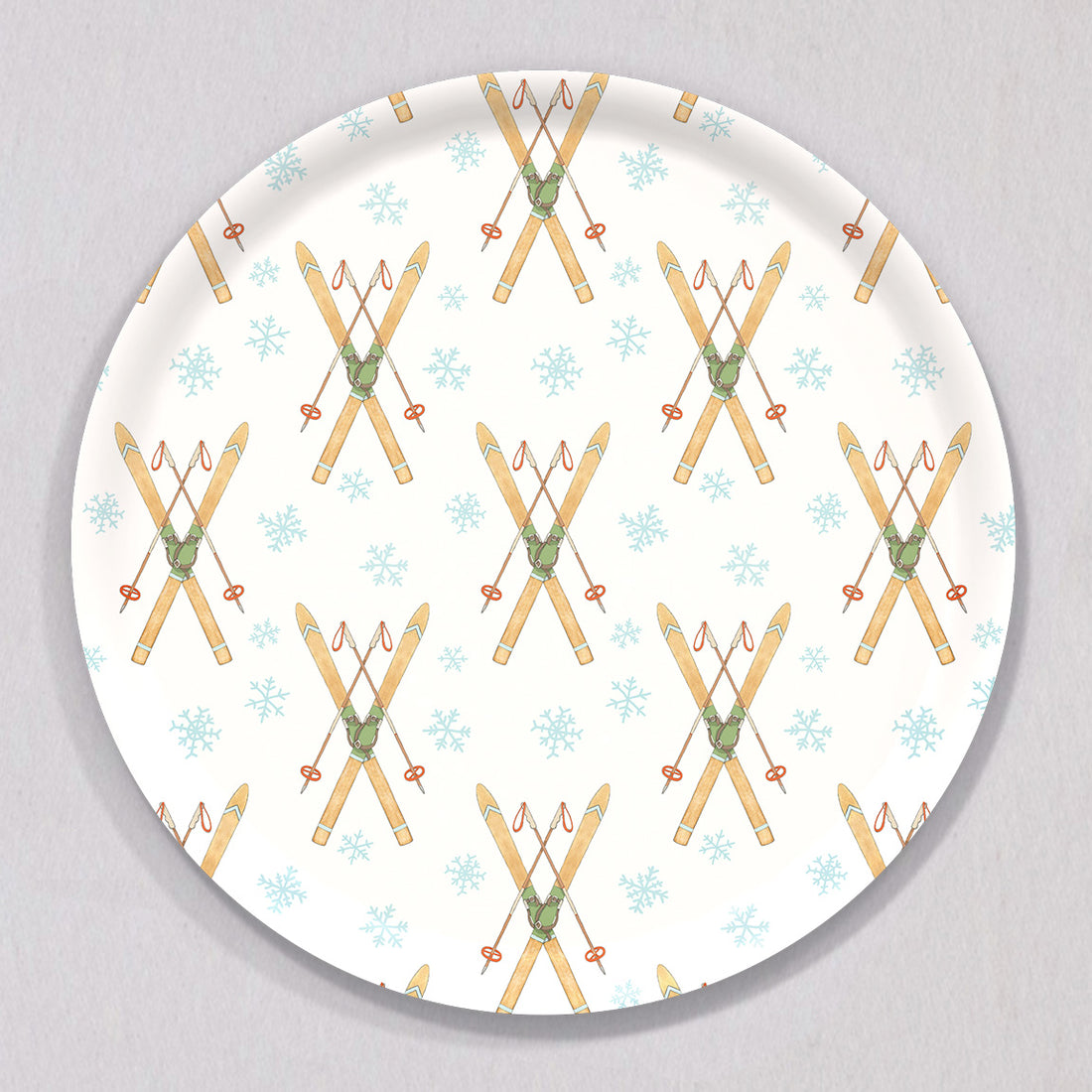 Large Vintage Skis Tray, Round by Sara Fitz