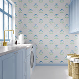 Block Print Style Blue Wallpaper by Sara Fitz