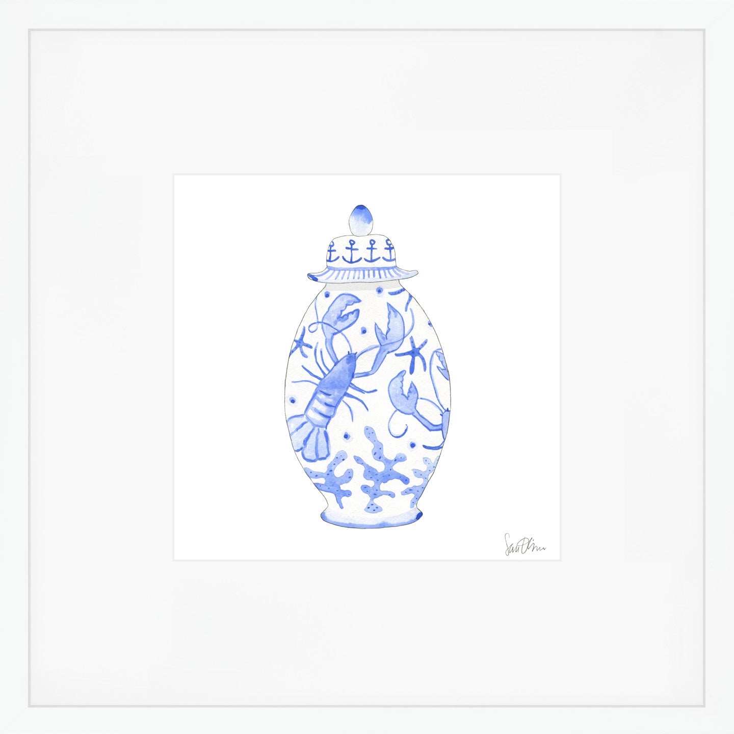 Nautical Ginger Jar, Lobster Art Print Sara Fitz