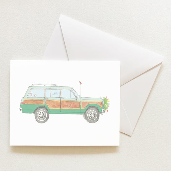 Holiday Wagon Note Card by Sara Fitz