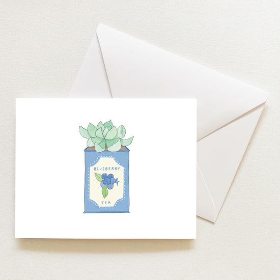 Blueberry Tea Tin Note Card by Sara Fitz