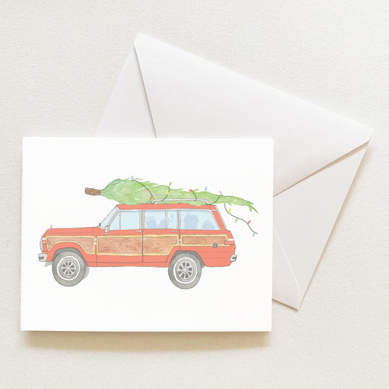 Tree Topped Wagon Note Card by Sara Fitz