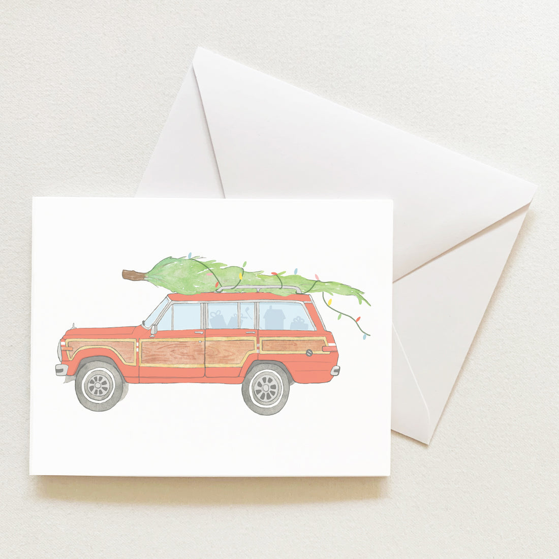 Tree Topped Wagon Note Card by Sara Fitz