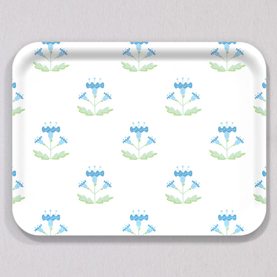 Large Block Print Blue Tray by Sara Fitz