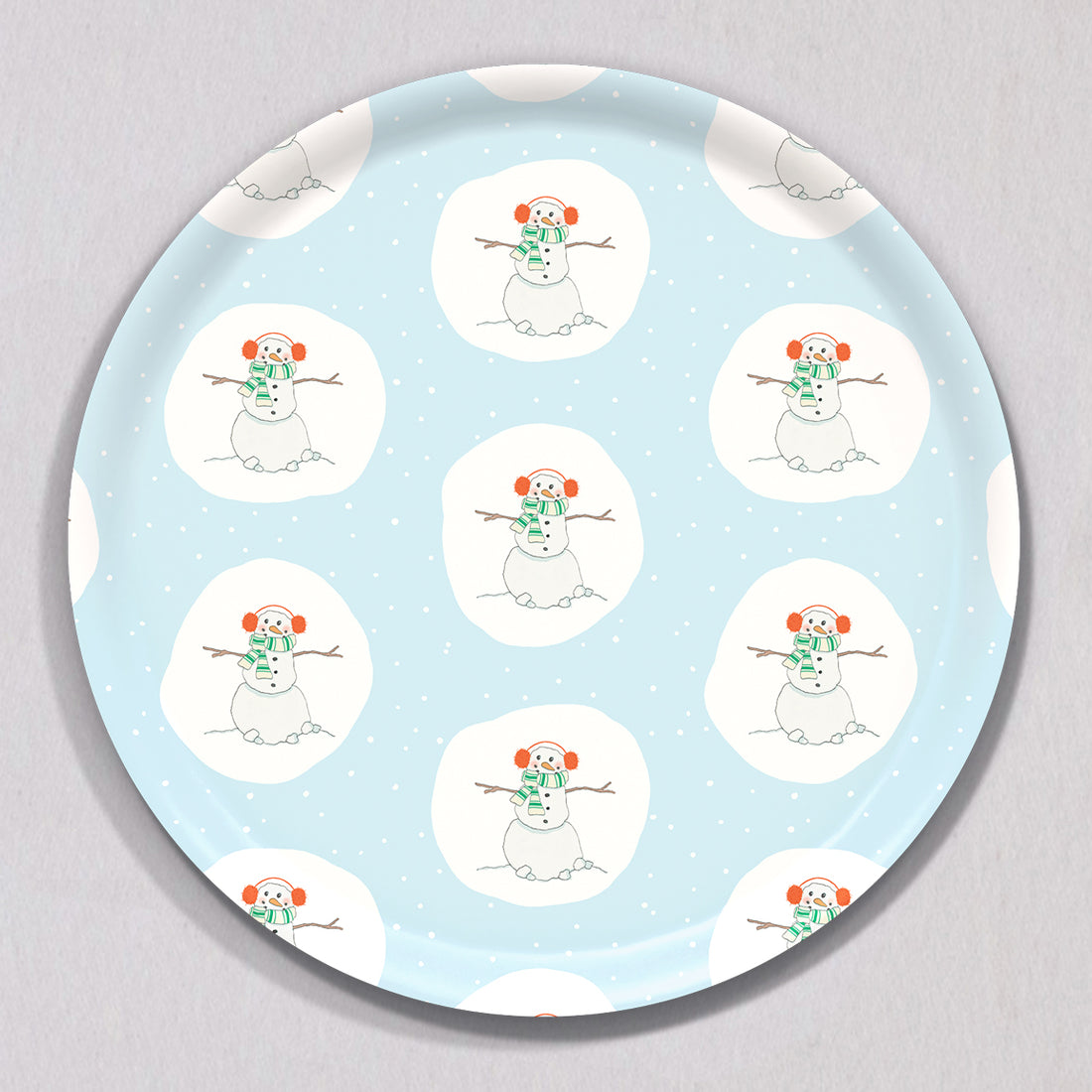 Large Happy Snowman Tray, Round