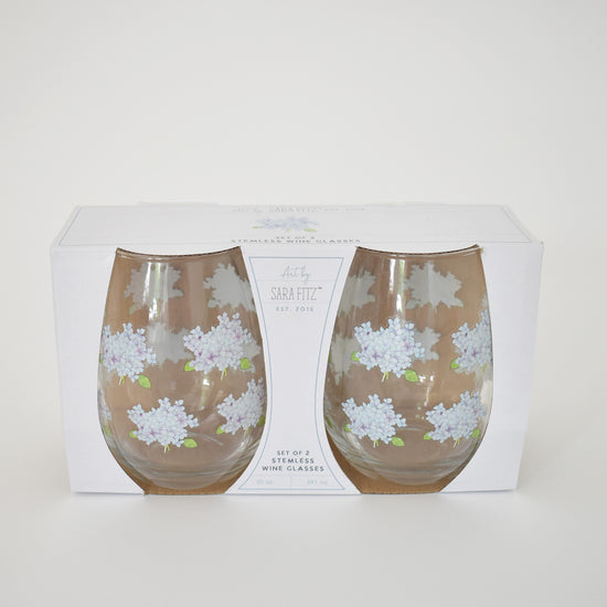 Stemless Wine Glasses, Hydrangea